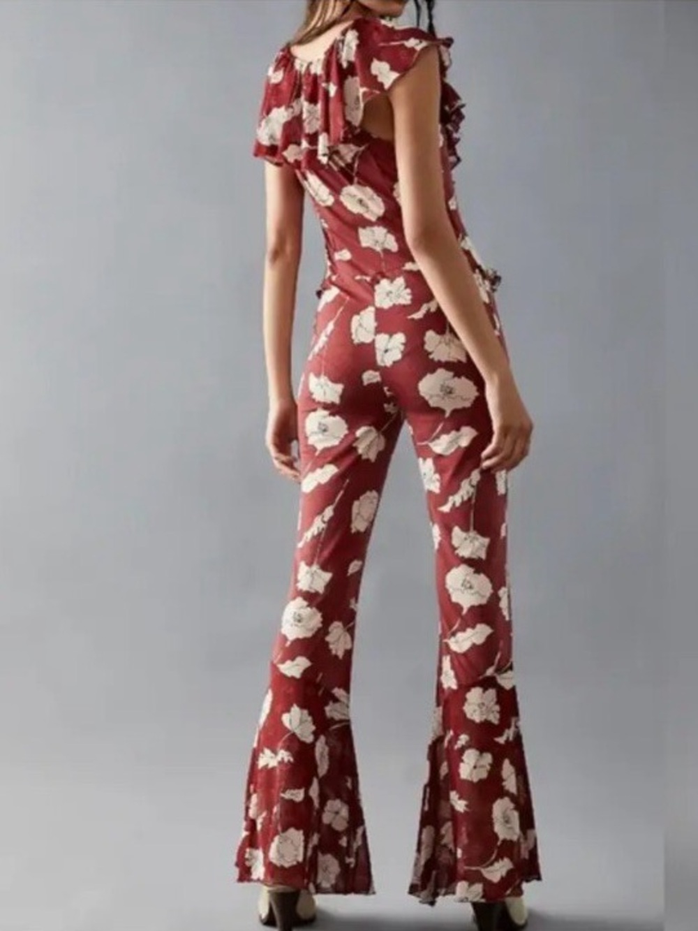 Free People Austyn Ruffle Flutter Sleeve Bootcut Floral Jumpsuit Boho Wedding S - Picture 2 of 9